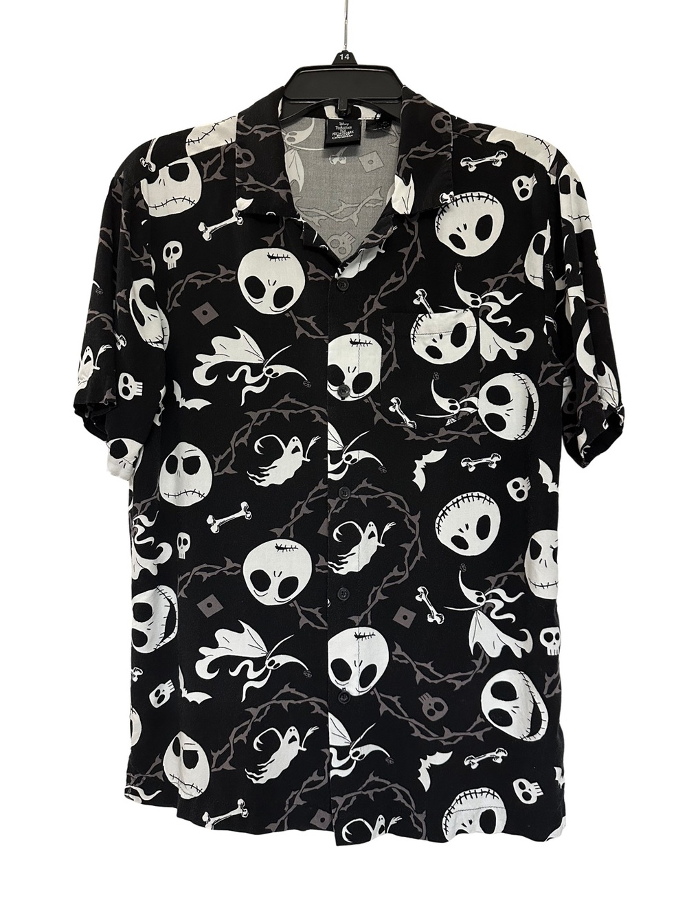Disney The Nightmare Before Christmas Black and White Graphic Camp Shirt Small
